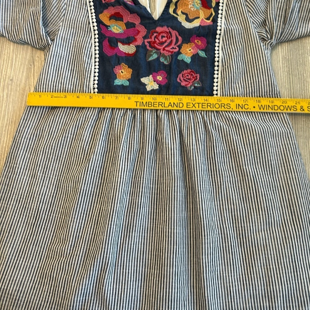 Angel Heart Vibrant Floral Embroidered Striped Lined Tunic or Dress Medium Boho. - Picture 14 of 15